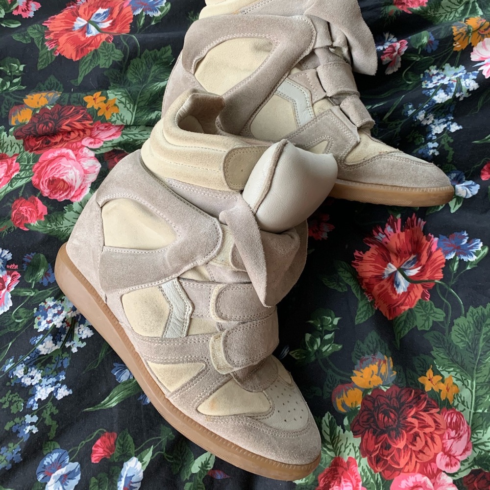 Isabel Marant Beige and Tan Wedge Sneakers